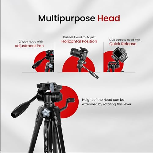 Image of AIWT20 6 Feet Heavy-Duty Camera Tripod Stand for Mobile & DSLR | Professional Photography & Video Recording | Universal Phone Mount | 360 Pan Head | Strong Aluminum Build | 6kg Load