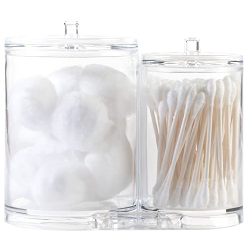 Huji Acrylic Cosmetic Organizer For Q-Tip and Cotton Ball Holder With Lids - 9.36oz and 17.61oz Jars (1 PK)