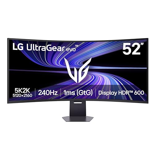 Image of LG 52G930B-B 52-inch Ultragear evo G9 5K2K (5120x2160) Curved Gaming Computer, 240Hz, 1ms, AMD FreeSync Premium, VESA DisplayHDR 600, DP 2.1, HDMI 2.1, USB-C 90W PD, Tilt /Height /Swivel Stand, Black