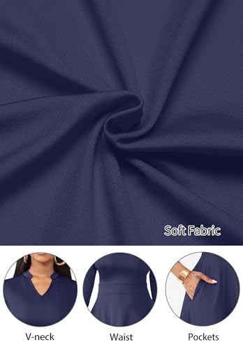 Image of Nmoder Casual Dresses for Women Semi Formal Fit and Flare 3 /4 Sleeve A-line Church Work Dress with Pockets