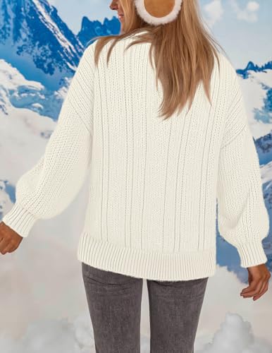 MEROKEETY Womens Fall Cable Knit Sweaters 2025 Long Lantern Sleeve Crewneck Chunky Loose Pullover Tops Winter Clothes3