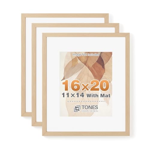 TONES FRAME DESIGN Solid Oak Wood 16x20 Frames Matted to 11x14 Photo Natural Frames, Set of 3 Picture Frames for Wall Home Decor by TONES FRAME DESIGN - Used condition - CA$45.40