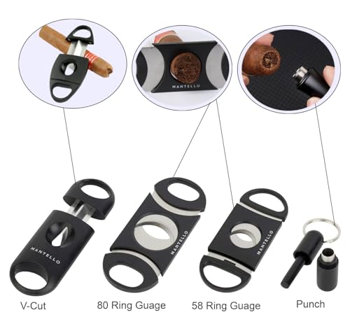 Mantello Cigars Travel Cigar Humidor Case - Cigar Case with 2 Ring, V-Cut & Punch Cutters - Waterproof & Airtight - Accessories Cigar Gifts for Men (5 Cigar case) - Image 4