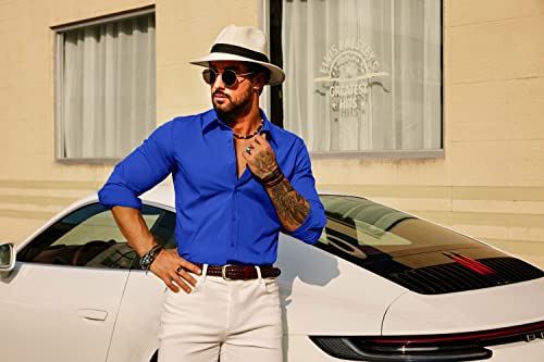 Paul Jones Men's Royal Blue Dress Shirt Slim Fit Long Sleeves Business Casual Shirts Royal Blue, Large #TOP5