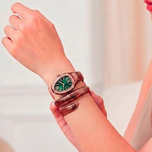 Image of Serpentine Snake Watch for Woman with Spiral Bracelet, Dial Watch for Woman with Quartz, Stylish Analog Waterproof Serpenti Watches Women