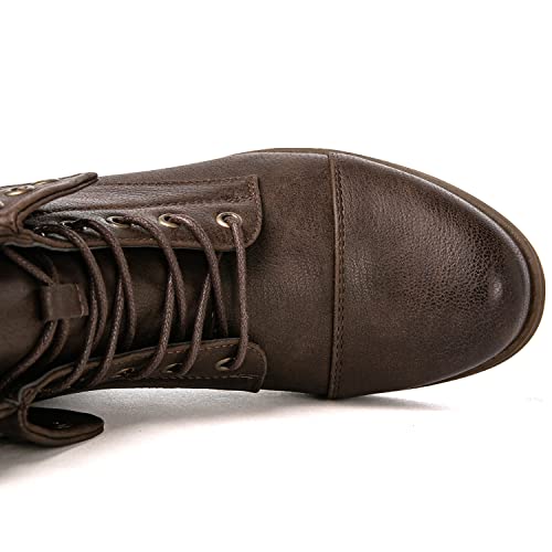 GLOBALWIN Women's Brown Lace Up Military Combat Boots Mid Calf Low Heels Ankle Booties for Women, 9M — view 6