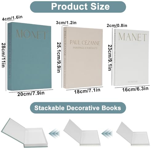 Shuqio Set de 3 Cajas Libro Decorativas, Libros Falsos con Almacenamiento Interior, Cajas Apilables de Lino para Decoración de Estantería, Mesa Café, Sala de Estar y Oficina - imagen 2