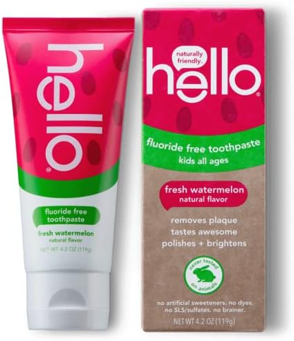 hello Kids Natural Watermelon Fluoride Free Toothpaste, Vegan & SLS Free, 4.2 Ounce