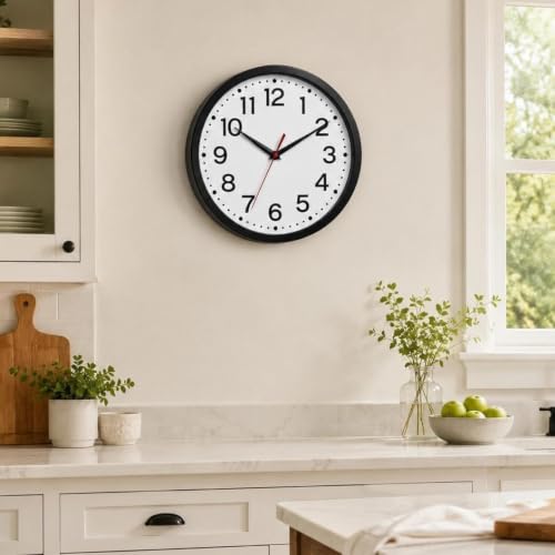 Image of Roymnie 14 Inch Wall Clock, Battery Operated Silent Non Ticking Black | analog wall clock; bold numerals for easy reading; silent non-ticking; 1 AA battery (not included); for classroom