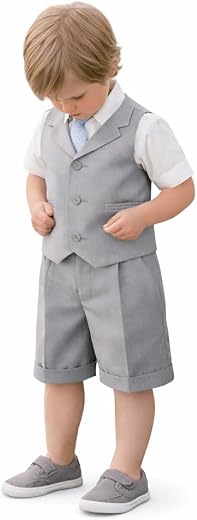 G240 SILVER Baby Toddler Boy Summer Suit Vest Short Set (2T, Silver)