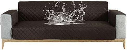 Carvapet Sofa Cover Waterproof Sofa Slipcover Water Resistant Chair Loveseat Settee Sofa Couch Furniture Cover Protector with Adjustable Elastic Straps for Dogs Cats (Coffee, 2 Seater)