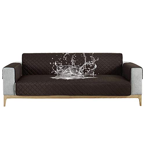Carvapet Housse de Canapé Imperméable Revêtement de Canapé Protege Canape avec Accoudoirs (Café Noir, 3 Places) Cover
