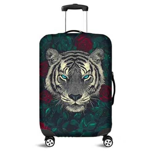 V-DECORPARKS Tiger's Face Luggage Cover - Tropical Roses Suitcase Covers For Luggage, Washable Durable Fade-Resistant Suitcase Cover, Luggage Cover Protector Fits 18-32 Inch Luggage, Series 02