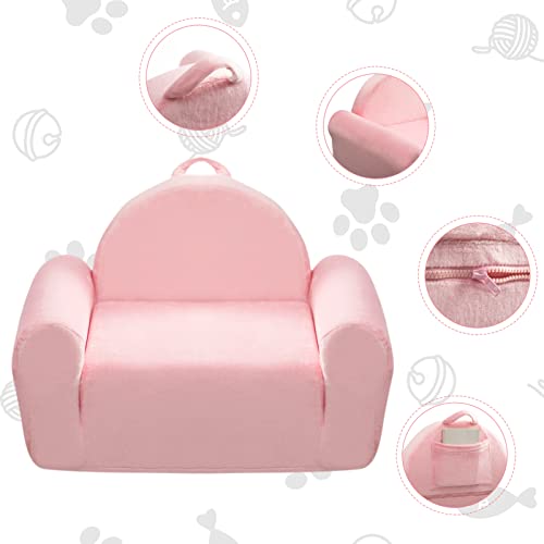 Papitlulu Pet Sofa Bed With Carrying Handle Side Pockets, 2-In-1 Flip Open Couch, Cat House Velvet Convertible Chair To Lounger Ultra-Soft Snuggle Foam For Indoor Kitten And Small Dog, Pink, 22 Inches #TOP5