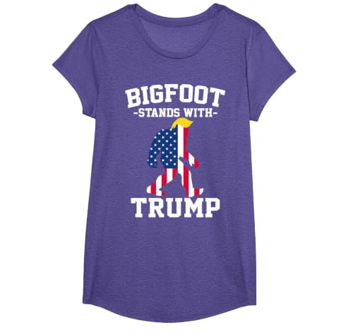 Bigfoot Stands with Trump 2024 Elections T-Shirt, Girls, Purple Heather, Small