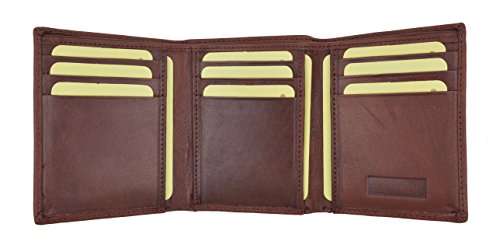 Mens High Qualit Genuine Leather Card Holder Trifold Wallet with Outside ID Window