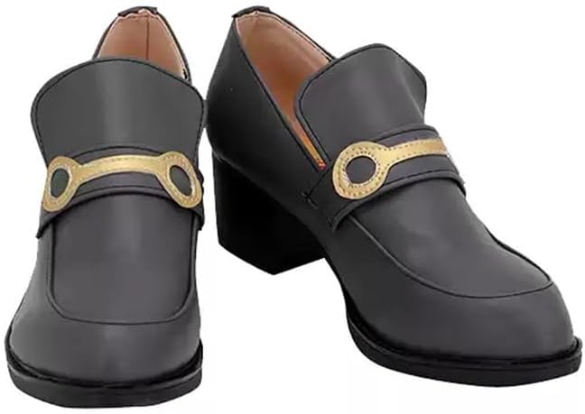 Gray Slip-On Cosplay Loafers with Low Block Heel Stylish Role Play Footwear for Comic Con Halloween Costume Accessory