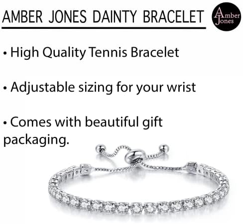 Amber Jones Women Tennis Diamond Zirconia Bracelet Adjustable 925 Sterling Silver for Wife, Girlfriend or Mother Gifts