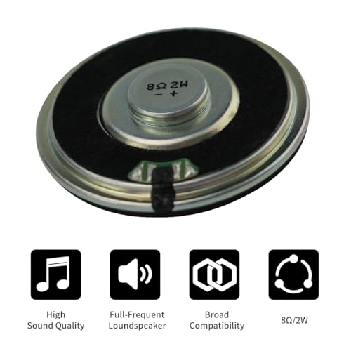 Small Speaker, 8Ohm / 2W Audio Horn, Speaker Audio Amplifier DIY Accessories, Diameter: 50.7MM/ 2inch, Width : 50.7mm/ 2inch;Height: 10MM/ 0.39 inch, with 20CM Terminal Cable.(2Pack)