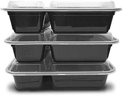 Fitpacker DUO 2 Compartment Meal Prep Containers - Reusable with Lids, Microwave and Dishwasher Safe, Bento Lunch Box, Stackable, Set of 7