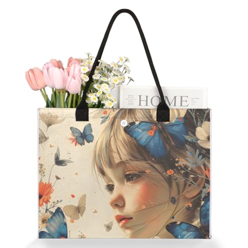 Maiden Flower Butterfly Tote Bag for Women Large Beach Bag Reusable Tote Bags for Work Travel Beach Shopping3