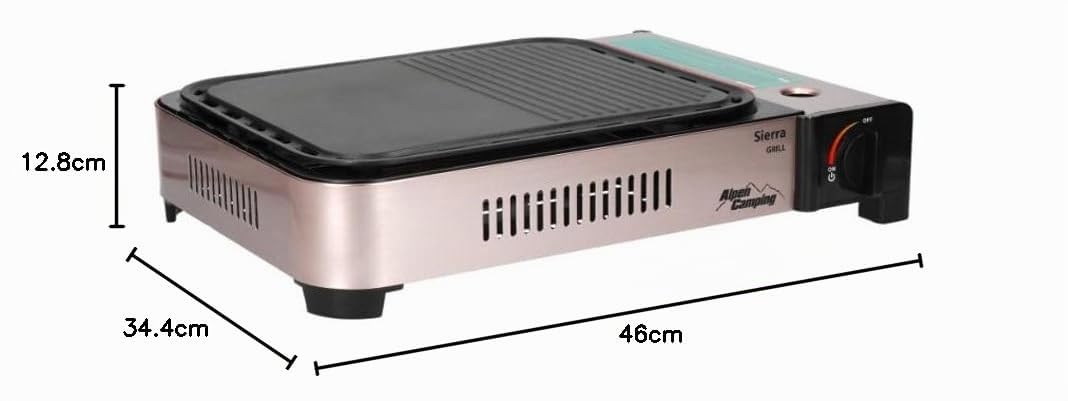 ALPEN Plancha/Grill Gaz Portable Multifonction 2100W, Allumage Piézo, Répartition Uniforme, Récupérateur Graisse, Mallette Transport Inclus - Balcon, Camping