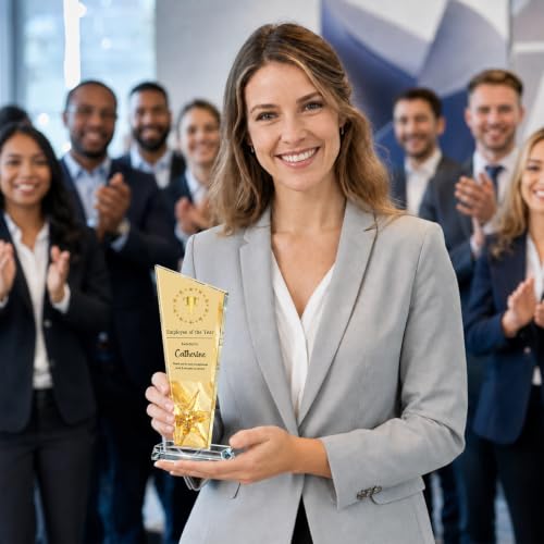 Image of Custom Crystal Trophy Award Personalized Plaque Award with Text Logo Photo Awards Trophies for Employee Recognition Team Graduation Personalized Office Gifts for Boss Coworker Teacher