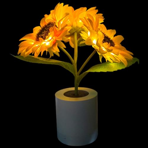 GALPADA Lámpara de Noche Decorativa de Girasol Led, Luz Nocturna Pequeña de 3 Cabezas para Dormitorio, Lámpara de Escritorio Ambiente Suave para Decoración de Habitación