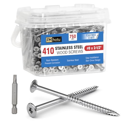 Image of #8 x 2.5 Stainless Steel Deck Screws, 750Pcs 410 Grade Stainless Steel | T20 Star Bit Deck Screws,Rust Resistant Timber Screws for Log Landscaping Wood