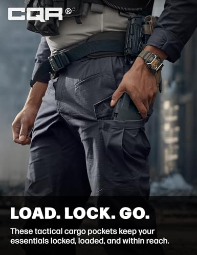 Image of CQR Men's Flex Ripstop Tactical Pants, Water Resistant Stretch Cargo Pants, Lightweight EDC Hiking Work Pants