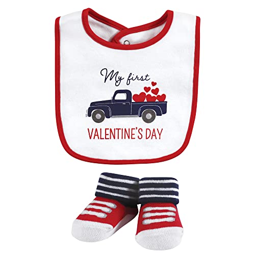 Image of Hudson Baby Unisex Baby Cotton Bib and Sock Set, Valentine Truck, One Size