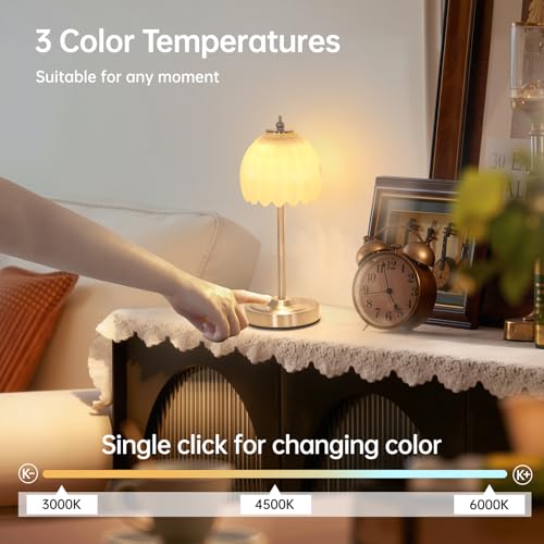 Image of Shenmoyl Tulip Table Lamp with 5200mAh Battery & Touch Control, Cordless Small Table Lamp with 3 Colors, Dimmable Rechargeable Table Lamps for Living Room, Bedroom, Desk, Bedside (Creamy Yellow Tulip)