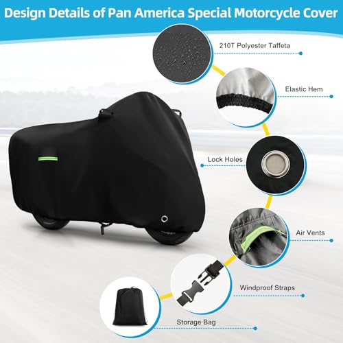 Image of Motorcycle Cover Waterproof for Pan America 1250 Special Adventure /V-Strom 1050 /Versys 1000 SE /Tiger, Heavy Duty Sun UV Dust Rain All Weather Protection Motorbike Cover with Cotton Lining & Lock Hole