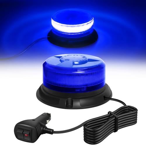 Gyrophare LED bleu 12V gyrophare Magnetique bleu stroboscopique clignotant pour véhicule police...