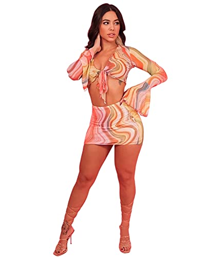 Image of BYDIVA 2021 Be the Confident Hot Girl Multi Print Crop Top 2 Piece Set Vacation Beach