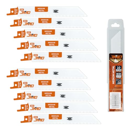 JMD 10 Pièces S922EF Lames de Scie Sabre pour Le Métal BIM 150mm 18TPI Lames de Scie Alternative Compatible avec Bosch Dewalt Makita etc