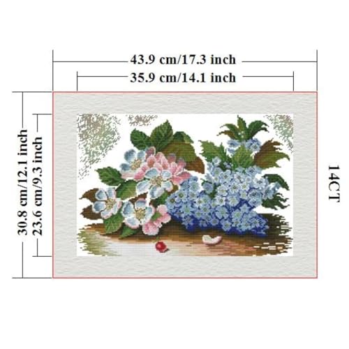 Image of Cross Stitch Kits for Adults Full Range of DIY Stamped Cross Stitch Kits Lilac and Apple Blossom Pattern for Gift and Home Decor 14CT 2 Strands 17.3x12 inch