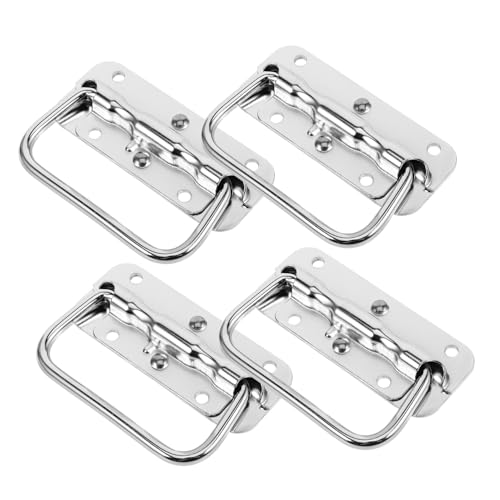 IWOWHERO 4pcs Box Folding Handle Chest Handle Replacement Case Handle Storage Case Handle Pull Handle Ring Handle Hardware Container Handle Heavy Duty Mount Handle Silver Stainless Steel