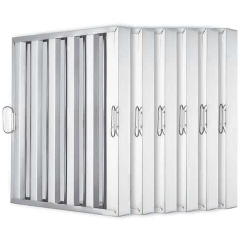 Pack of 6 Hood Filter 19.5 W x 19.5 H Inch, 430 Stainless Steel 5 Grooves Commercial Kitchen Range Hood Baffle Filter for Grease Rated Commercial Kitchen Exhaust Hoods