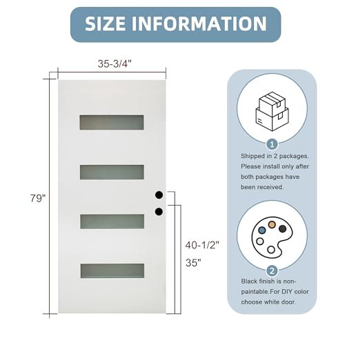 Image of Casaphoria 36 inch x 80 inch Fiberglass Entry Door Without Door Frame,Left Hand Inswing Exterior Door Slab,Contemporary Wooden Grain Knock-Down Front Door for Home Entrance, White Door Slab Only