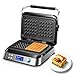 Pro Smart Waffle Maker, Non-Stick, 7 Browning Levels, 5 Programmes, Family Size, Digital Display, Overflow Protection, 1600W, Countdown Timer, Audible Alerts (Silver)