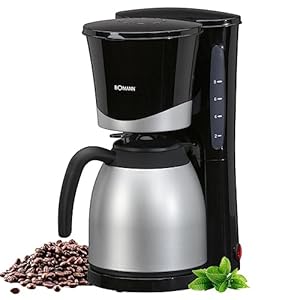 Bomann® Kaffeemaschine mit Thermoskanne | für 8-10 Tassen Kaffee | kein Temperaturverlust | Filterkaffeemaschine | 1 Liter | Coffee machine | Filterkaffeemaschine mit Thermoskanne | KA 168 schwarz