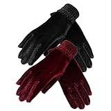 Kisangel 2 Pairs Women’s Full Finger Velour Gloves Elastic, Warm Winter Cycling Gloves for Outdoor Running