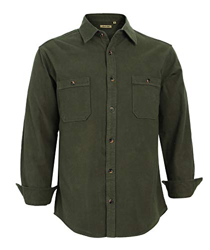 COEVALS CLUB Men's Long Sleeve 100% Cotton Casual Button Down Solid Soft Fleece Flannel Shirt (#12 Army, M)