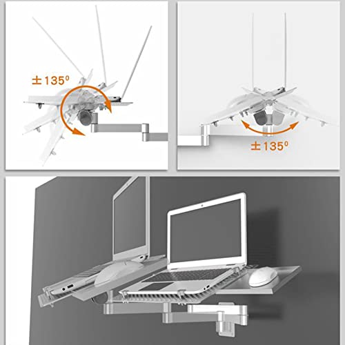 Supporto per laptop a parete con vassoio del mouse, supporto in alluminio regolabile per scrivania, supporto per notebook pieghevole a 360 supporti fino a 8 kg, soluzione ergonomica per lo spazio di l