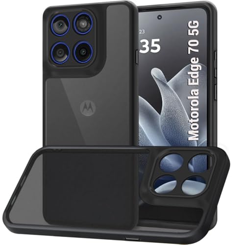 Image of TheGiftKart Hybrid Shockproof Back Cover Case for Motorola Moto Edge 70 5G | Hard Back Cover Case for Motorola Edge 70 5G (PC & TPU, Translucent Smoke Matte Back, Black Sides)