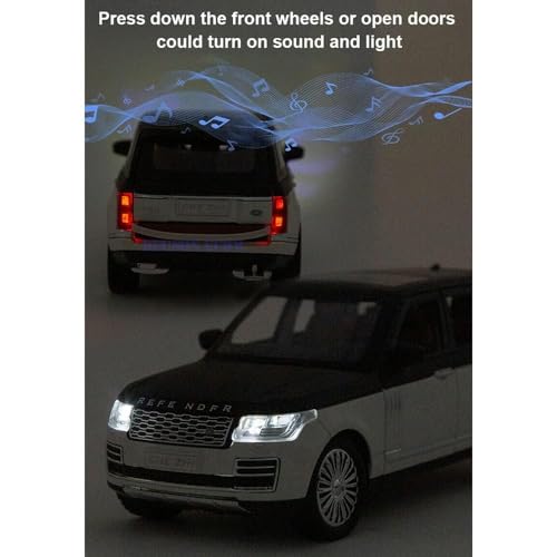 Image of 1 /24 Big Range Rover REFENDER Toy Car Metal Pull Back Diecast Car with Openable Door and Sound Light, Gifts Toys for Kids (White)