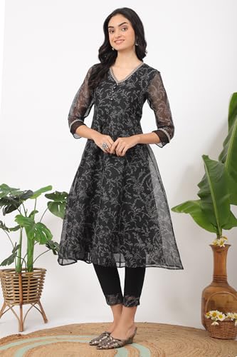 Image of W for Woman Orange Abstract Printed Tiered Spaghetti Kurta and Leggings Set with Dupatta
