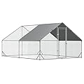 PawHut Walk In Chicken Run Galvanized Chicken Coop Hen Poultry House Cage Rabbit Hutch Pet Playpen Backyard With Water-Resist Cover, 3 x 4 x 2m
