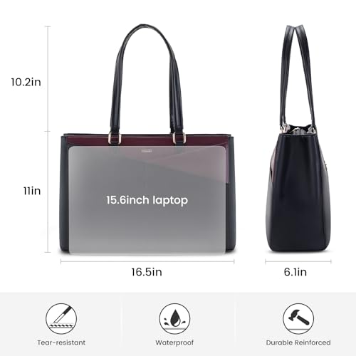 Image of LOVEVOOK Laptop Tote Bag for Women, Office Work Bag Briefcase fit for 15.6 inch Laptop, Large Capacity Teacher Computer Bag Handbag Black /Purple